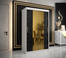 Šatní skříň Abi Golden T1 Barva korpusu: Bílá, Rozměry: 120 cm, Dveře: Černý mramor se zlatým zrcadlem