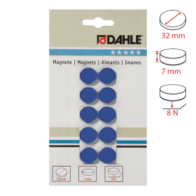 Dahle magnet plánovací, Ø 32 mm, 8 N, 10 ks, modrý
