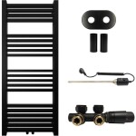 CERANO Koupelnový radiátorový set Franko - kombinované výtápění, termo tyč - středové připojení 50 mm - 300W - černá matná - 1200x500 mm