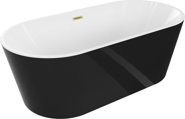 MEXEN/S - Luna vana volně stojící 180 x 80, bílá/černá, sifon a přepad zlatá kartáčovaná 52031808075-55