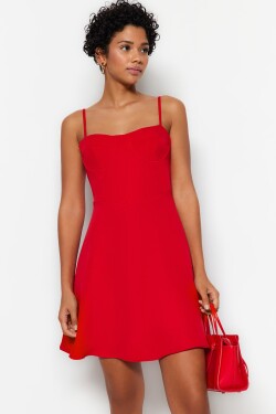 Trendyol červený límeček Detailní mini tkané tkané šaty