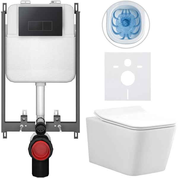 CERANO - Kompletní WC set Basic/Forte - bílá lesklá - WC tlačítko Modulo/Černá - pro zazdění - 51x36 CER-8050BD86141