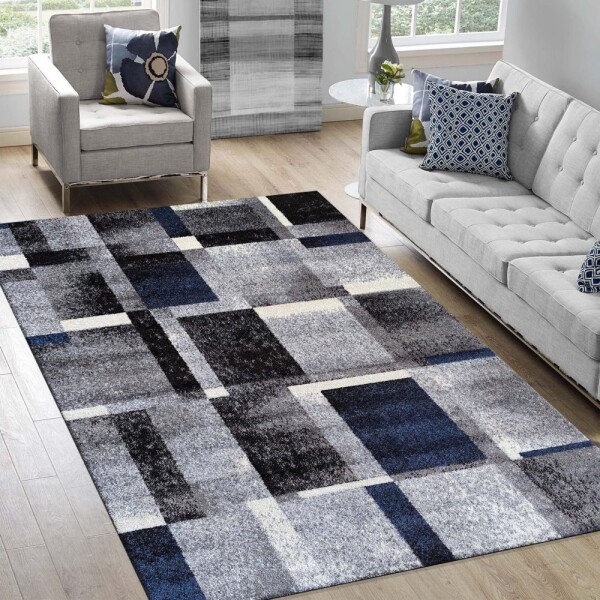 DumDekorace Koberec s geometrickými vzory v modro-šedé barevné kombinaci Šířka: 80 cm | Délka: 150 cm