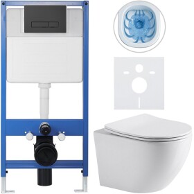 CERANO - Kompletní WC set Profi/Cesso - bílá lesklá - WC tlačítko Slim/Černá matná - předstěnová instalace - 49x36 CER-8050BD9
