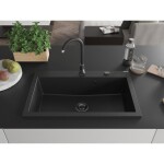 MEXEN/S - Elix granitový dřez 1-miska 800 x 500 mm, černá, sifon zlatá 6527801005-77-B
