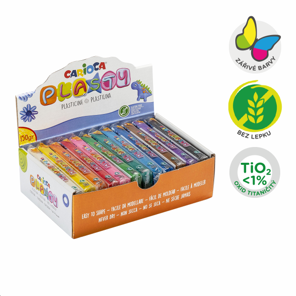 Carioca plastelína, displej, 12 × 150 g, mix  barev