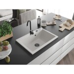 MEXEN/S - Elix granitový dřez 1-miska 700 x 500 mm, bílá, sifon černá 6526701005-20-B