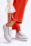 Módní kožená prolamovaná sportovní obuv Bílo-stříbrná Cantare 37