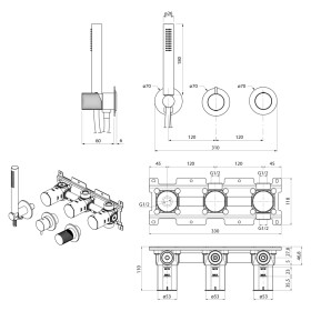 SAPHO - ULTRATAP podomítková sprchová/vanová baterie s ruční sprchou, 2 výstupy, černá mat/chrom UT045TBC