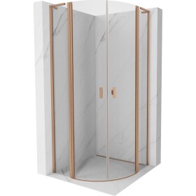 MEXEN/S - Mist L sprchový kout čtvrtkruh, křídlové 90 x 90, transparent, měď kartáčovaná 8A32L-090-090-65-00