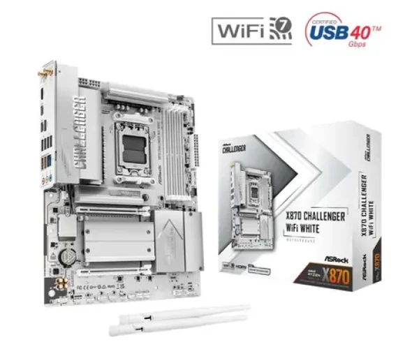 ASRock X870 Challenger WiFi bílá / Základní deska / AMD X870 / DDR5 / SATA III RAID / USB4 / 2.5G LAN / Wi-Fi 7 / sc.AM5 (X870 CHALLENGER WIFI WHITE)