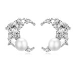 Stříbrné náušnice s perlou Moon & Pearl, stříbro 925/1000, Bílá