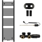 CERANO - Koupelnový radiátorový set Benito - kombinované vytápění, termo tyč - středové připojení 50 mm - 300W - černá matná - 1500x450 mm CER-287284