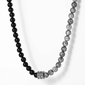 Pánský korálkový náhrdelník Olivier - Labradorit a Achát, Barevná/více barev 45 cm
