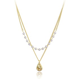 Ocelový náhrdelník Réa Gold - chirurgická ocel, perla, Zlatá 36 cm + 5 cm (prodloužení)