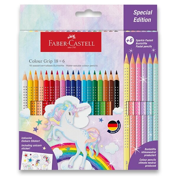 Faber-Castell Colour Grip sada 18+6 ks akvarelové pastelky motiv