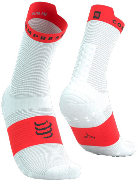 Běžecké kompresní ponožky Compressport Pro Racing Socks v4.0 Run High - White/Fluo Red Velikost: EU 39-41