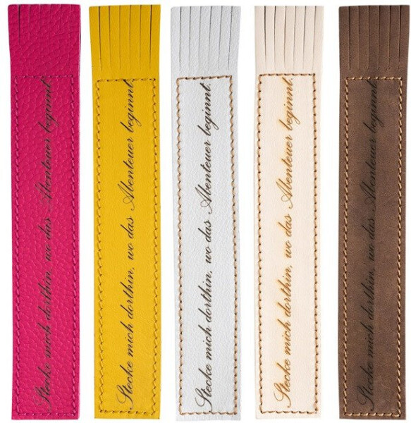 Kožená záložka se střapci Stecke mich dorthin, wo das Abenteuer beginnt