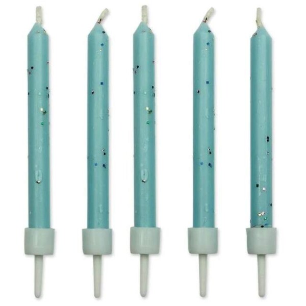 Svíčky dortové s držáky, sada 10ks, 55mm - modré, třpytky
