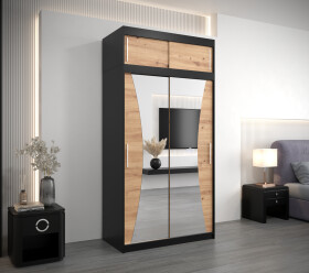 Šatní skříň Abi Mo s nástavcem Barva korpusu: Černá, Rozměry: 120 cm, Dveře: Dub artisan