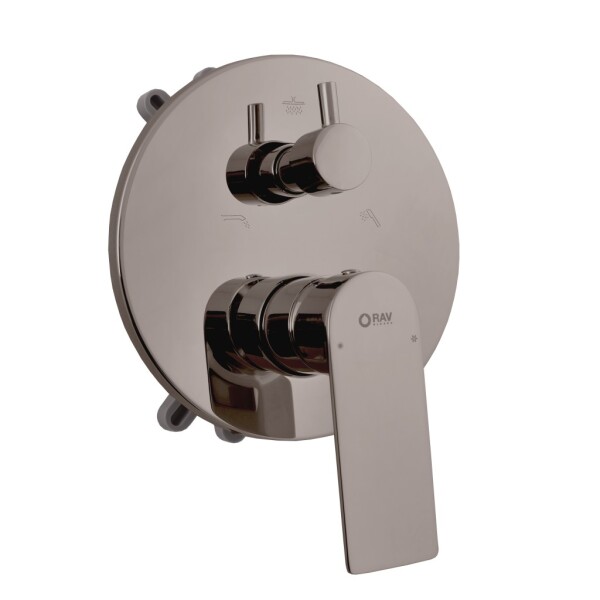 RAV Slezák - NIL - Vanová/Sprchová baterie podomítková 3-cestná s tělesem a s boxem, Metal grey - lesklá NL187BOXMGL NL187BOXMGL