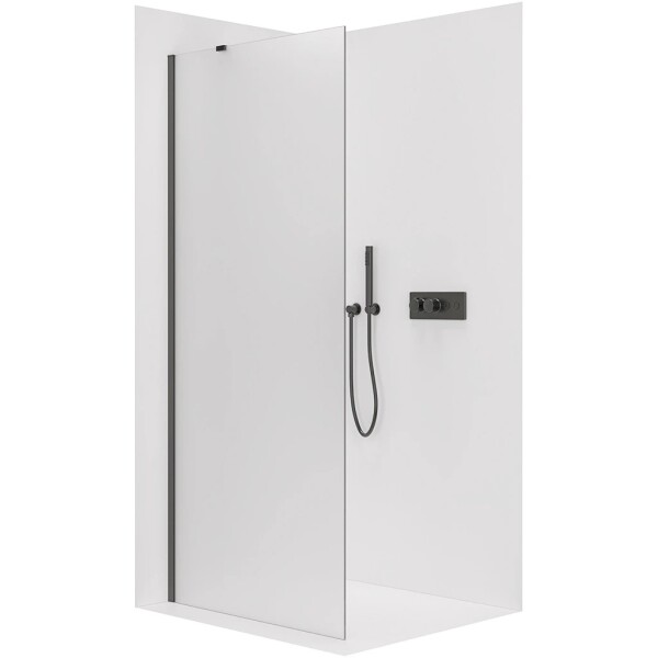 CERANO Sprchová zástěna Walk-in Onyx Y L/P - 8 mm - kulatá vzpěra - černá matná, mléčné sklo - 40x200 cm