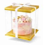 Cake Star Cake Star 4Cake Plastový hranatý box na dorty zlatý bez stuhy (33 x 33 x 40 cm)