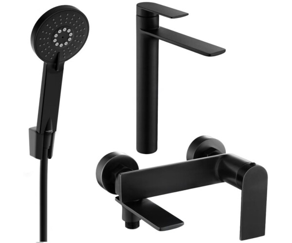 MEXEN - Zero SET umyvadlová + vanová baterie s příslušenstvím R40, černá 71113R40-70