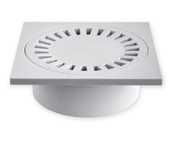 MIDAS Podlahová vpusť - přímá D50/55 bílá, plastová mřížka 150x150 mm p706