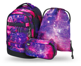 Školní batohový 3-dílný set BAAGL SKATE MAX - Galaxy (batoh, penál, sáček)