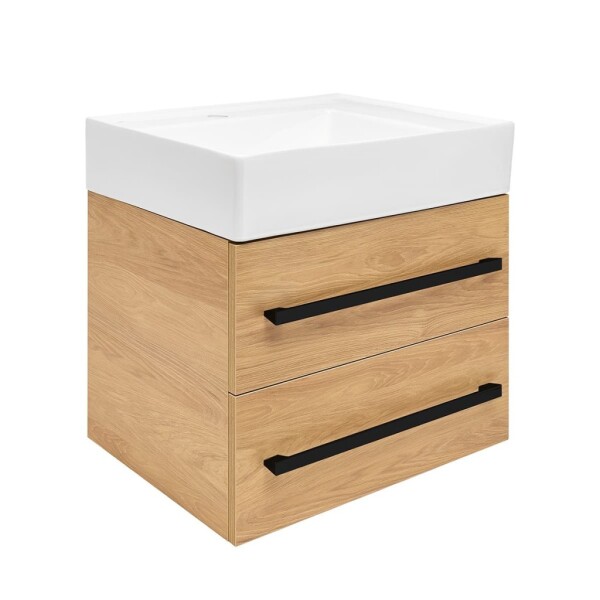 Koupelnová skříňka s umyvadlem a černou úchytkou SAT Cube Way 60x53x46 cm dub Hickory mat CUBE46C602DHSATCW CUBE46C602DHSATCW
