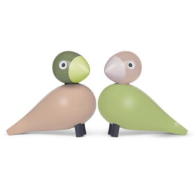 Kay Bojesen Dřevěný ptáček Lovebirds Light Green / Rose – set 2 ks, zelená barva, dřevo