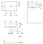 GEBERIT - VariForm Umyvadlo na desku 550x400 mm, bez přepadu, bez otvoru pro baterii, bílá 500.779.01.2