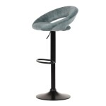 Židle barová, modrá sametová látka, černá podnož