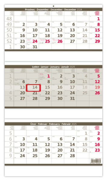 Nástěnný kalendář 2025 Tříměsíční skládaný šedý