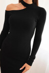Dámská pletená šaty s dlouhým rukávem a asymetrickým výstřihem ZS3039 34956 černé - Kesi one size