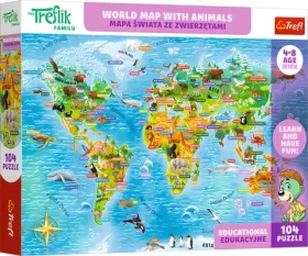 TREFL Puzzle Treflíci: Mapa světa se zvířaty