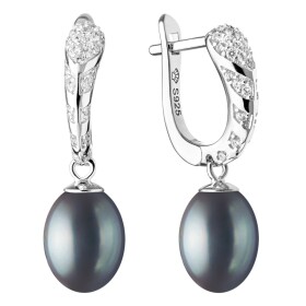 Stříbrné náušnice s perlou a zirkony Lucy Black, stříbro 925/1000, Černá