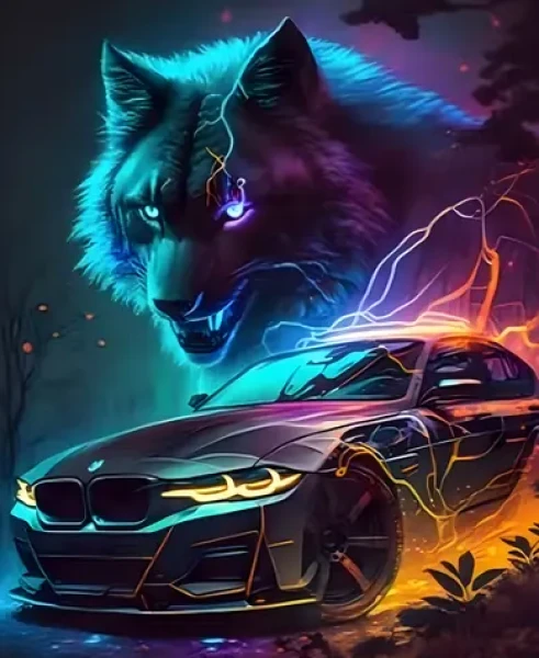 NORIMPEX Diamantové malování Vlk s autem