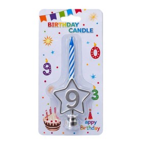 Dortisimo Svíčka modrá s LED stříbrným podstavcem ve tvaru hvězdy číslo 9