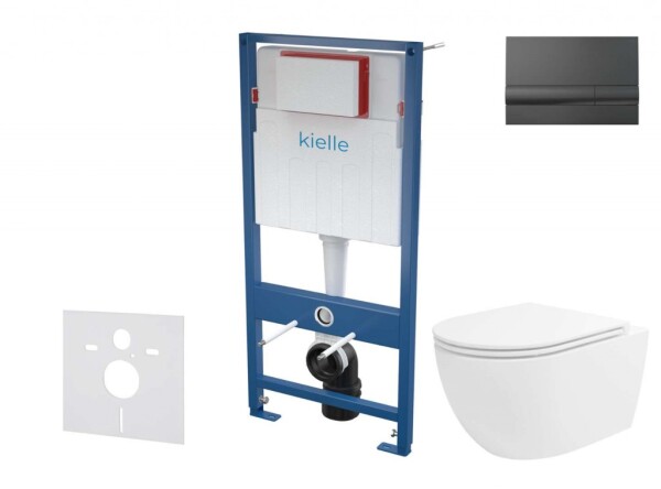 Kielle - Genesis Set předstěnové instalace, klozetu Oudee Vortex, sedátka softclose a tlačítka Gemini I, lesklá černá 30505SS90