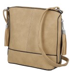 Trendy dámská koženková crossbody kabelka Lída, tmavě béžová