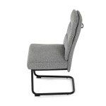 Židle jídelní, taštičkové pružiny v sedáku, madlo na opěráku, světle šedá látka, černý kov