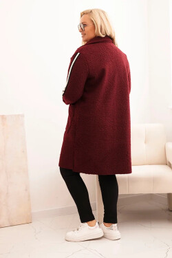 Dámský kabát Plus Size z umělé ovčí vlny s kapsami bordový UNI