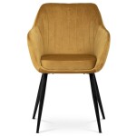 Jídelní židle, potah žlutá matná sametová látka, kovové nohy, černý matný lak