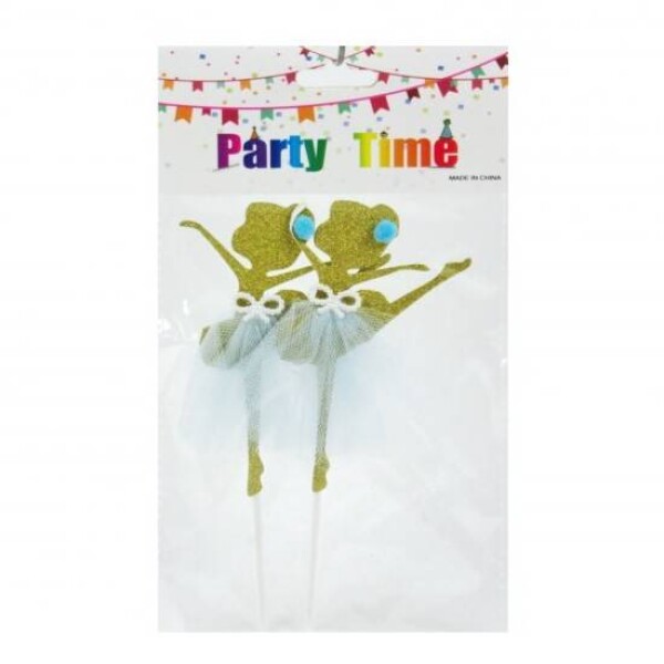 Dortisimo Zápich do dortu Baletky zlaté s modrou sukní (2 ks)