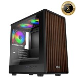 EVOLVEO Panthera, skříň mATX, 3x ARGB ventilátor 120mm, dřevěný přední panel + skleněná bočnice