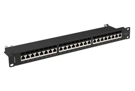 Lanberg Patch panel 24 portů 1U 19" černý / Patch panel / Kat.7 FTP stíněný / RJ-45 / IDC/LSA (PPS7-1024-B)