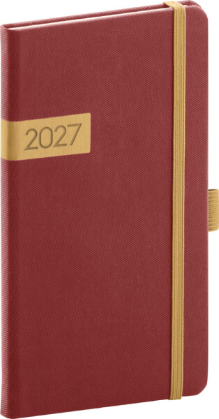 Diář 2027: Twill - bordó-zlatý, kapesní, 9 x 15,5 cm