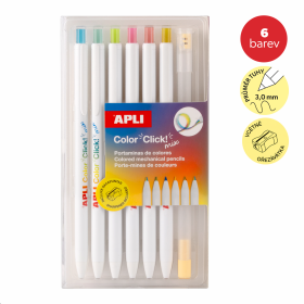 APLI pastelky stiskací - duhové Color Click, vč. ořezávátka s kontejnerem, 6 ks, blistr, mix barev